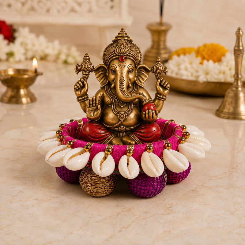 Rani Pink Cowrie Shell Mini Singhasan