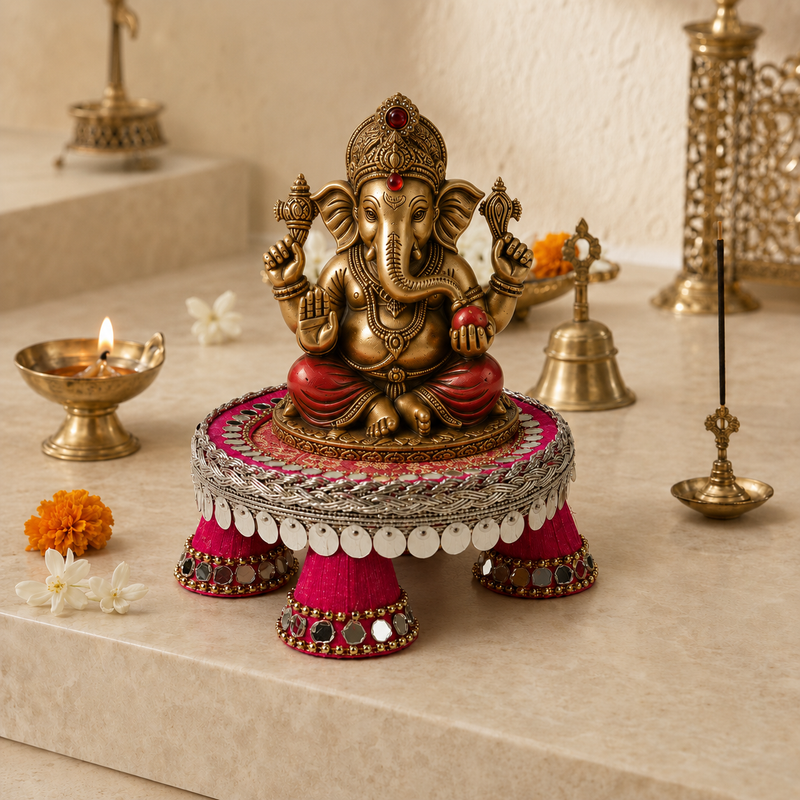 Rani Pink Mirror Pedestal Mini Singhasan