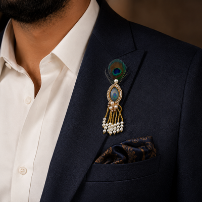 Mother of Pearl Peacock-Eye Crystal Pearl Tassel Lapel Brooch