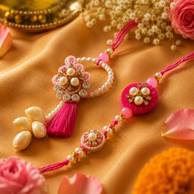 Pink Pearl Kundan Rakhi Set (Pack of 2) for Brother