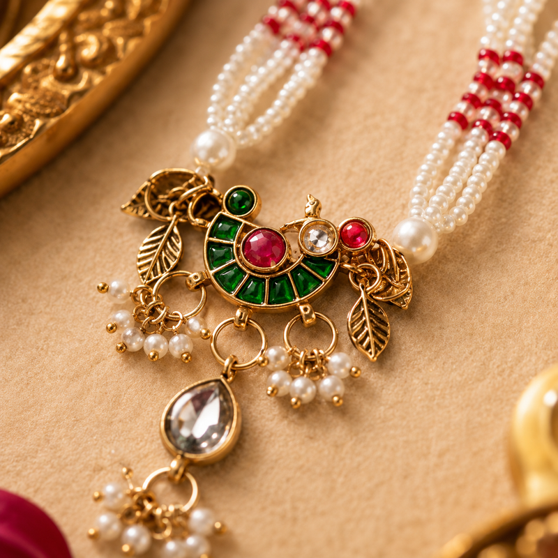 Kundan Pearl Rakhi Bracelet for Brother