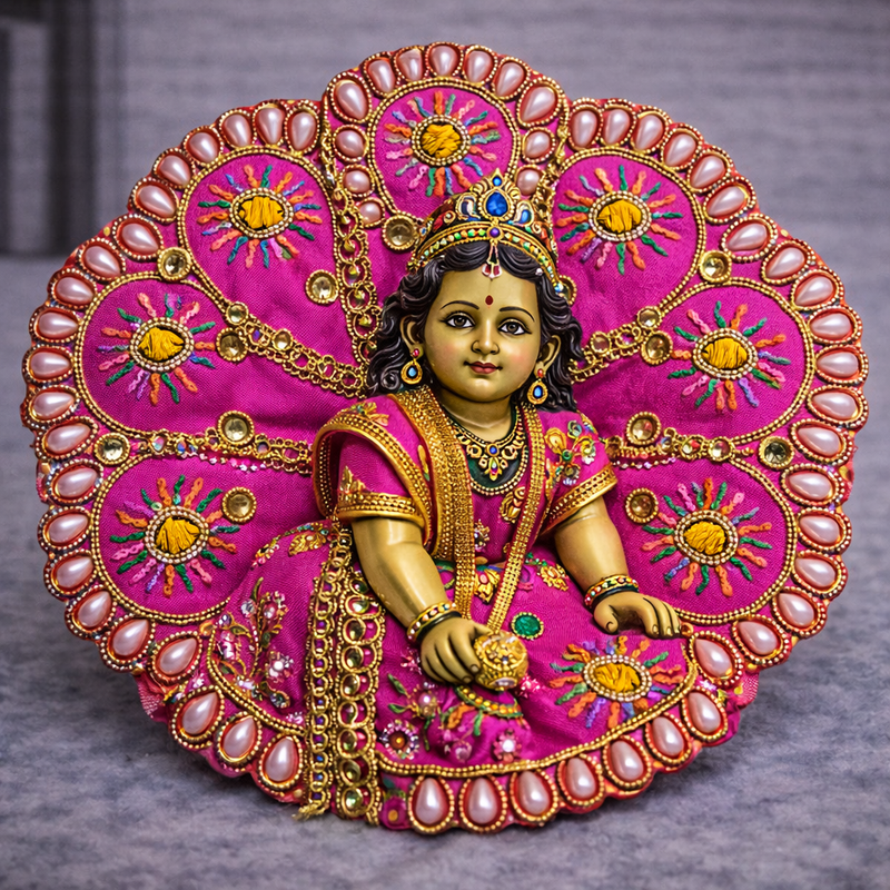 Fuchsia Floral Pearl Laddu Gopal Poshak – Size 0