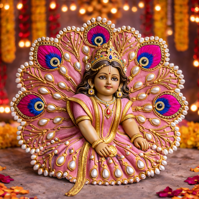 Pink Peacock Pearl Laddu Gopal Poshak – Size 1