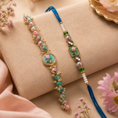 Handcrafted Beaded Rakhi for Brother | Silk Thread & Stone Embellished | Pack of 1