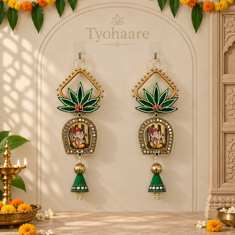 Green Shubh Labh Ganesha Hanging