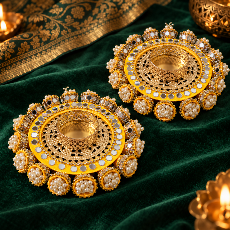 Kesari Pearl Mirror Tealight Holders – Pair - Hero view