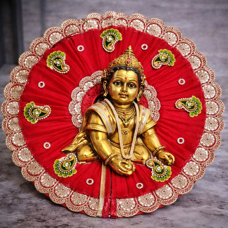 Red Paisley Gold Lace Laddu Gopal Poshak – Size 0