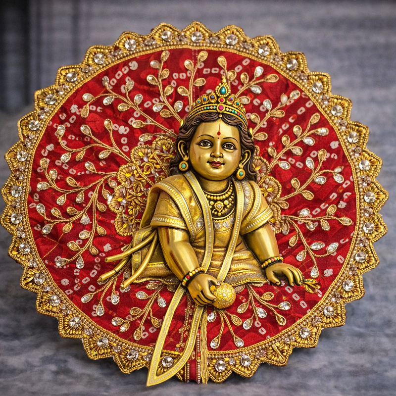 Red Bandhani Gota Patti Laddu Gopal Poshak – Size 0