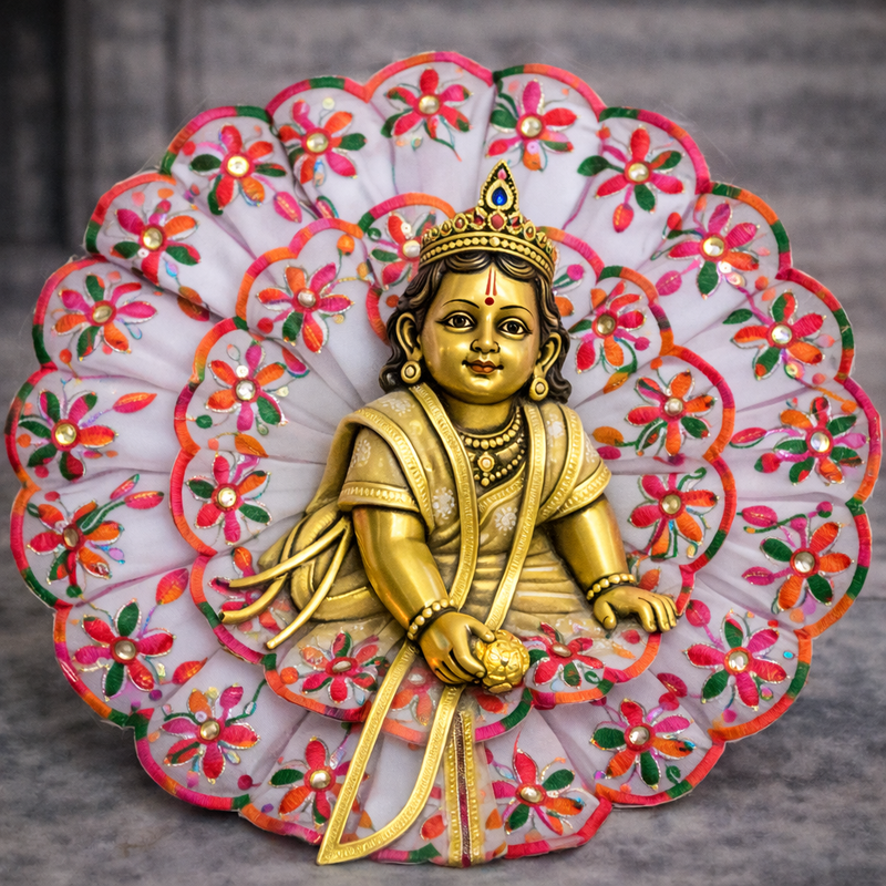 White Multicolour Floral Laddu Gopal Poshak – Size 0