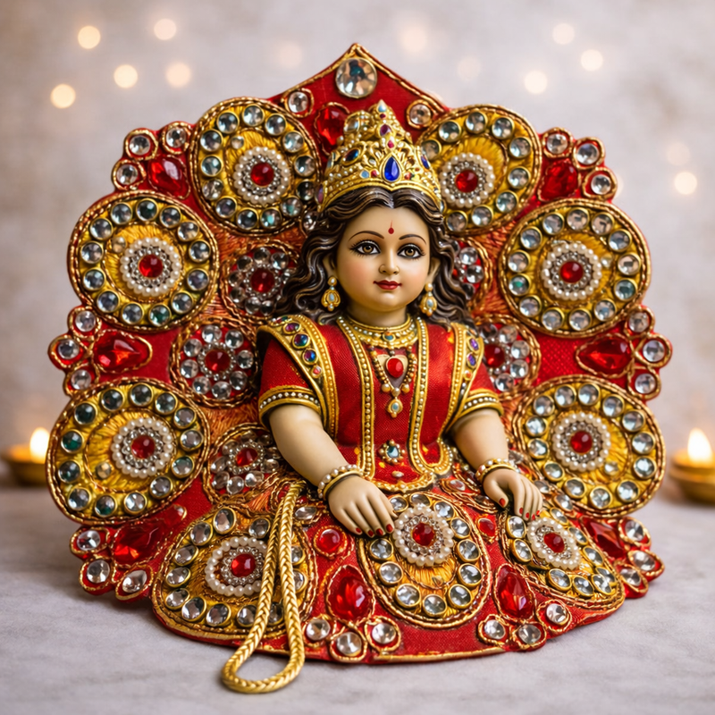 Red Gold Kundan Medallion Laddu Gopal Poshak – Size 1