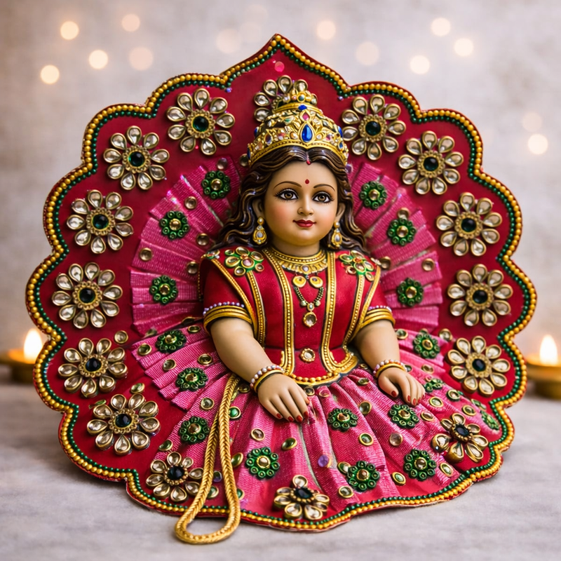 Pink Green Floral Kundan Laddu Gopal Poshak – Size 1