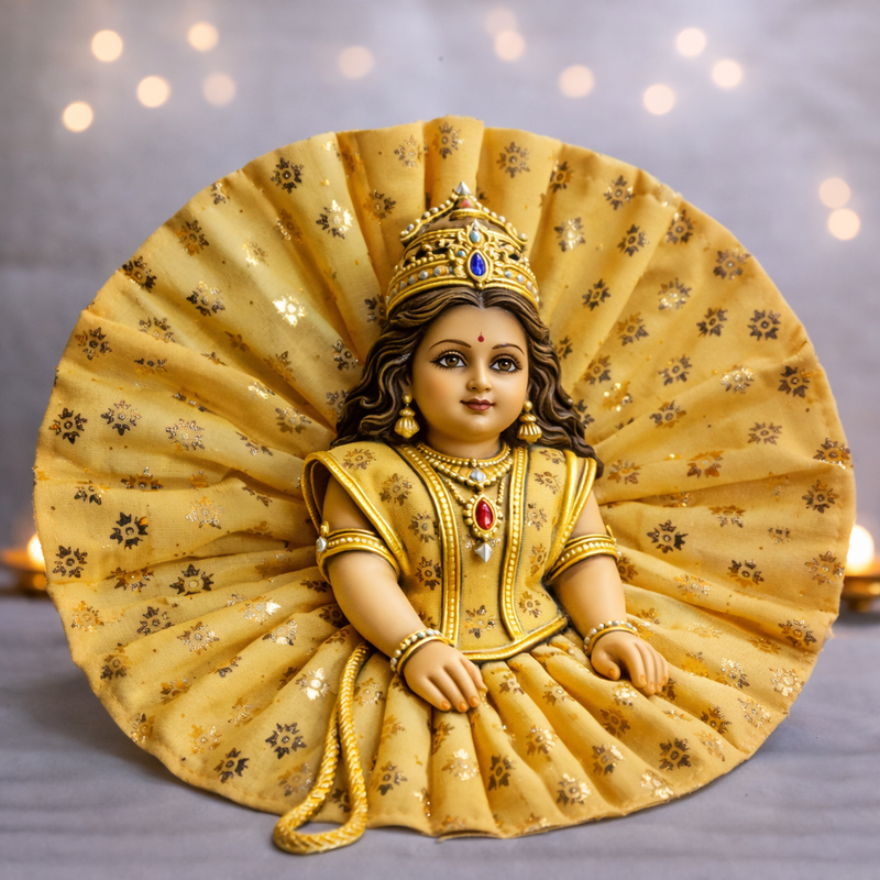 Mustard Gold Foil Print Laddu Gopal Poshak – Size 1