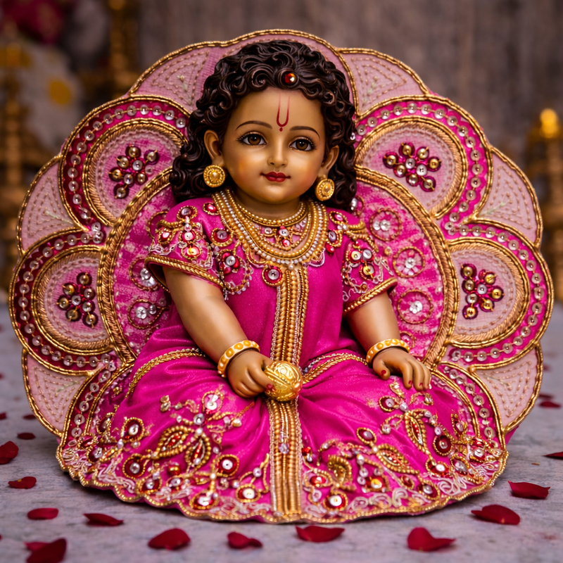 Fuchsia Pink Zardozi Laddu Gopal Poshak – Size 2