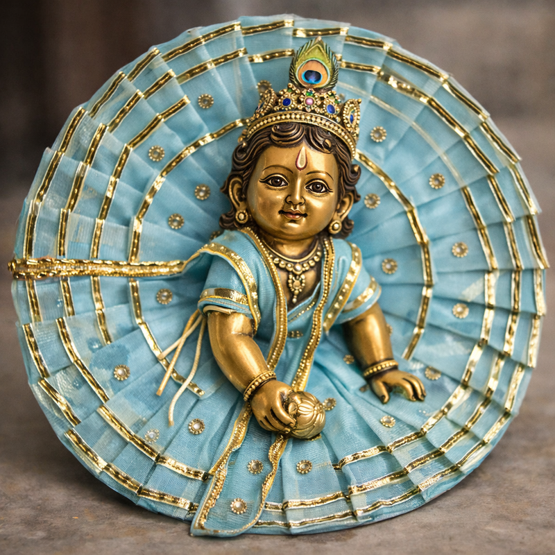 Sky Blue Gota Patti Laddu Gopal Poshak – Size 6