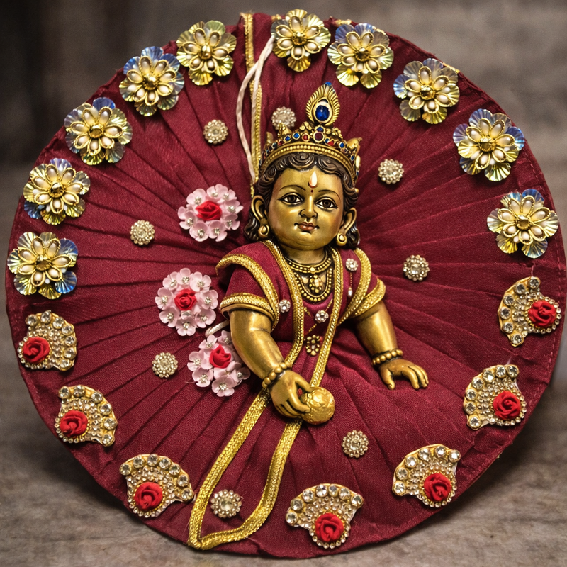 Maroon Floral Crystal Laddu Gopal Poshak – Size 6