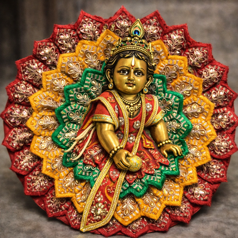 Red Green Yellow Layered Kundan Laddu Gopal Poshak – Size 6