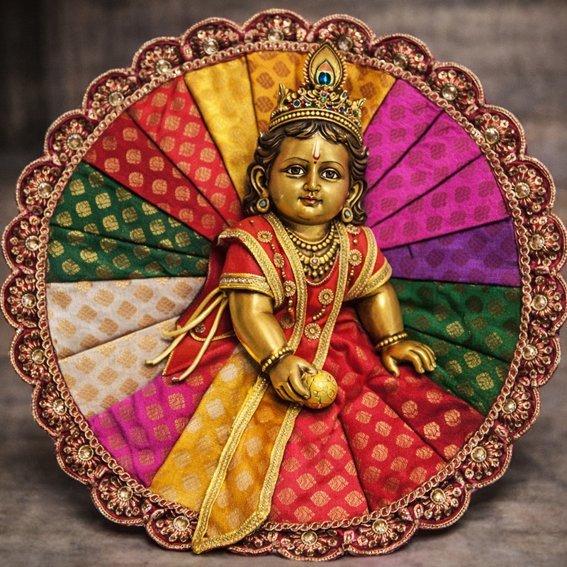 Multicolour Brocade Floral Border Laddu Gopal Poshak – Size 6