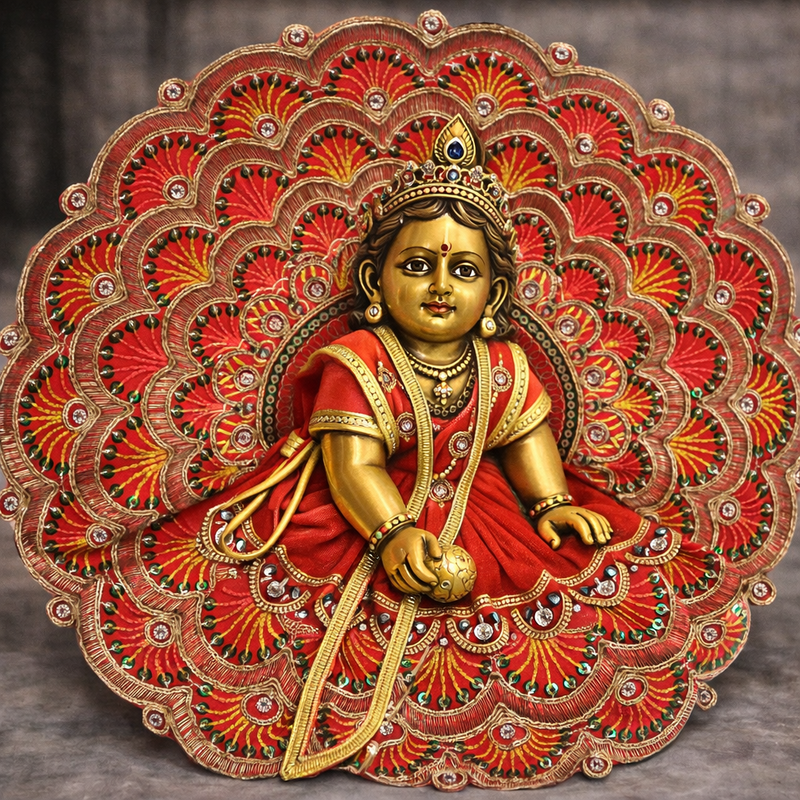 Red Layered Fan Embroidered Laddu Gopal Poshak – Size 6