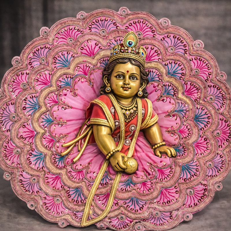 Pink Layered Fan Embroidered Laddu Gopal Poshak – Size 6