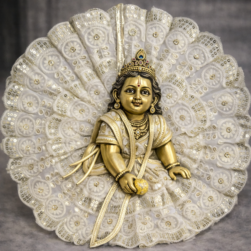 Ivory Chikankari Sequin Laddu Gopal Poshak – Size 6