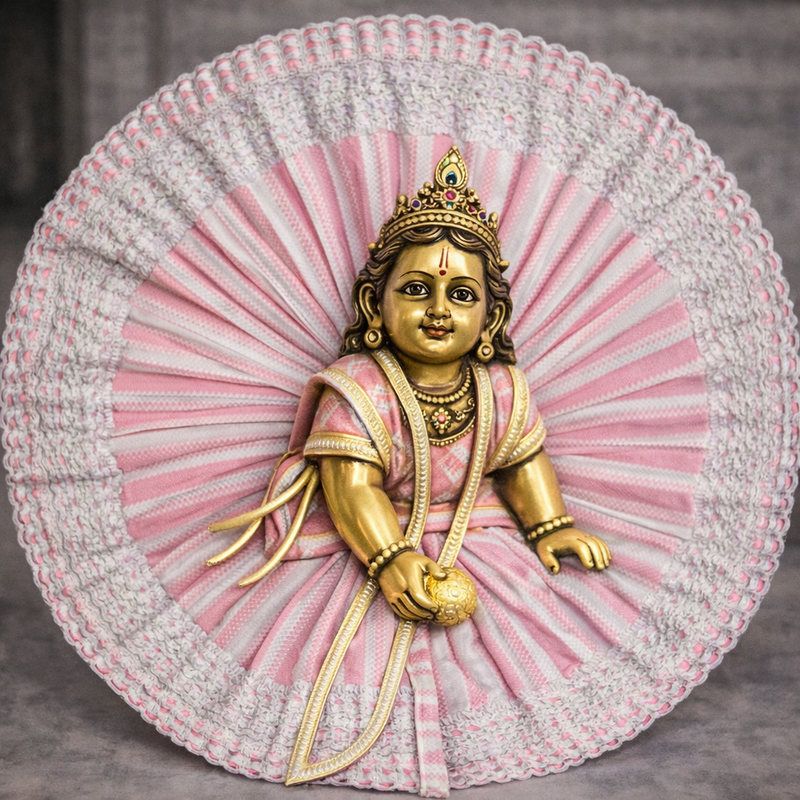 Pink & White Striped Lace Laddu Gopal Poshak – Size 6