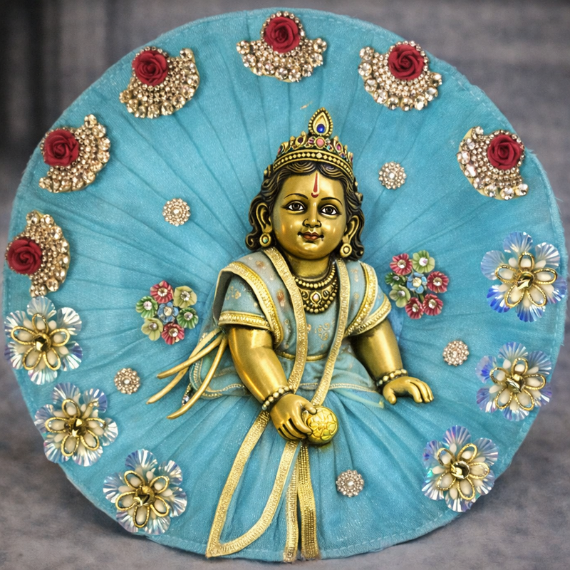 Sky Blue Rose & Crystal Laddu Gopal Poshak – Size 6