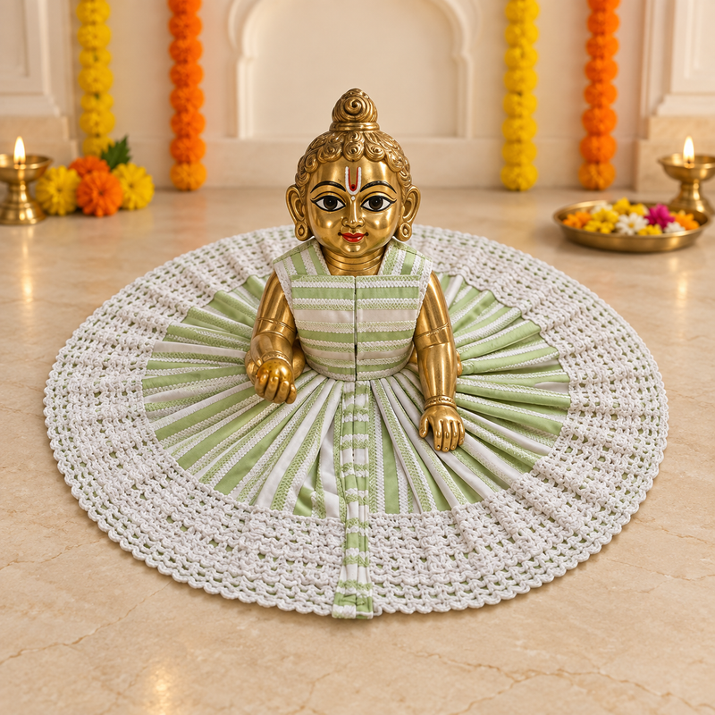 Mint Green White Crochet Stripe Laddu Gopal Poshak – Size 6 – Front View