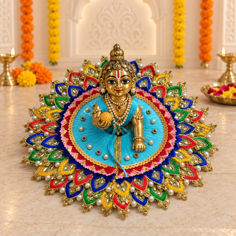 Turquoise Navrang Lotus Petal Laddu Gopal Poshak – Size 6 – Front View