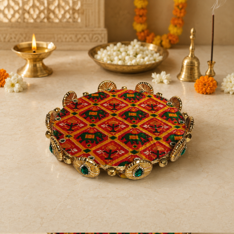 Shubh Labh Elephant Brocade Pooja Thali – view 3