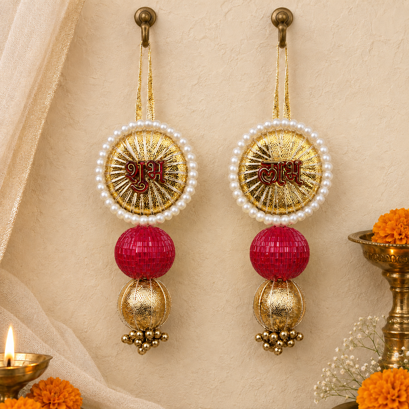 Ruby gold pearl Shubh Labh latkan – view 1
