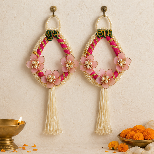 Gulabi Floral Pearl Shubh Labh Door Hanging