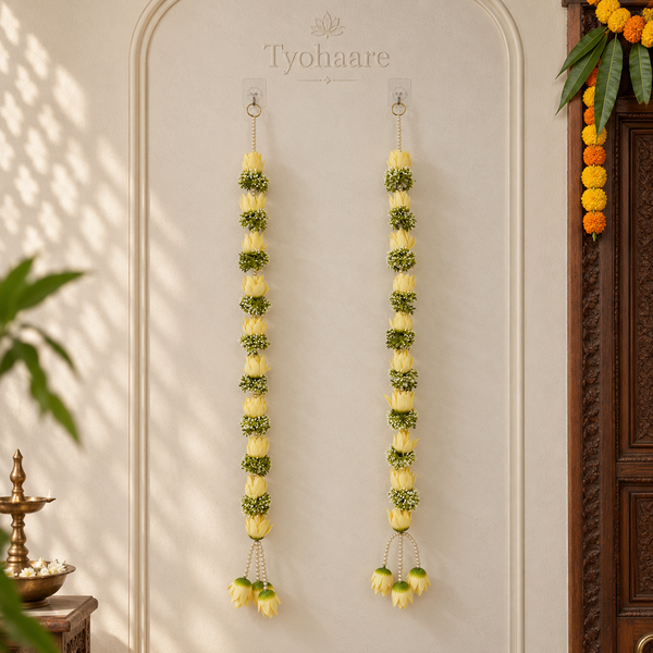 Yellow Lotus Pearl Hanging - Pair of 2