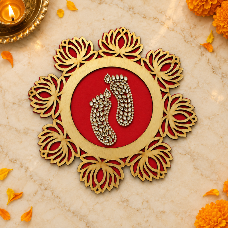 Red lotus frame Charan Padika overhead view