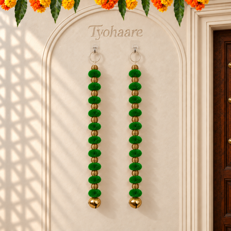 Green Pom-Pom Bell Hanging - Pair of 2 - view 1