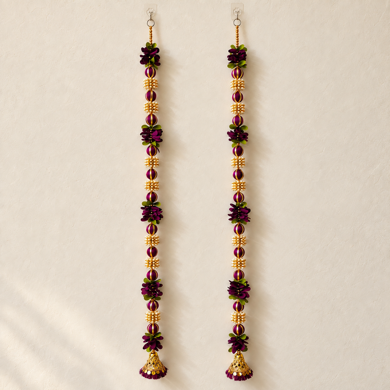 Purple Gold Floral Hanging Pair – overall view