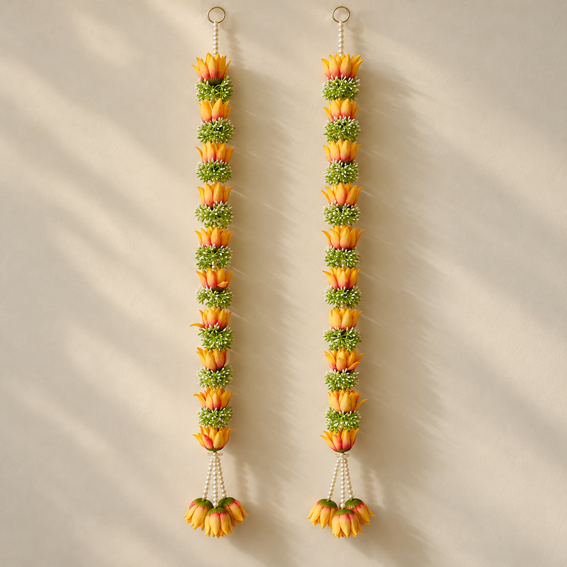 Yellow Pink Lotus Hanging Pair – overall view