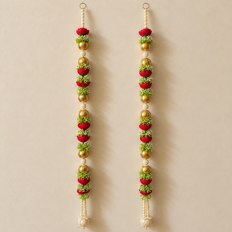 Red Gold Floral Hanging Pair – overall view