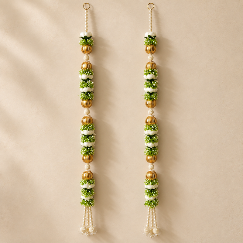 White Gold Floral Hanging Pair – overall view