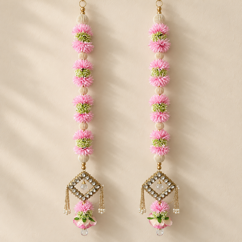 Pink Floral Crystal Hanging Pair – overall view