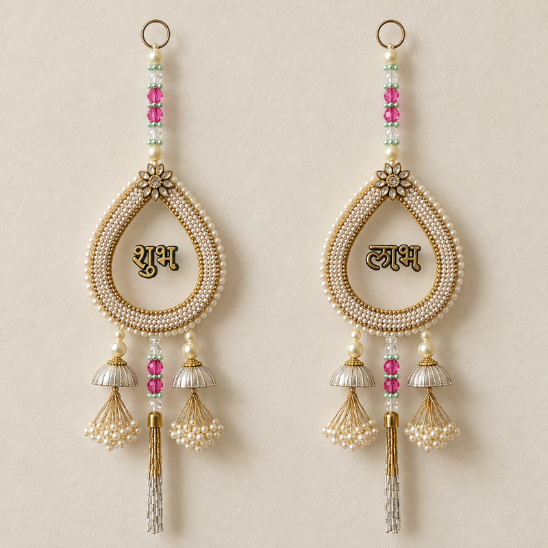 Pearl Gold Shubh Labh Hanging Pair – overall view