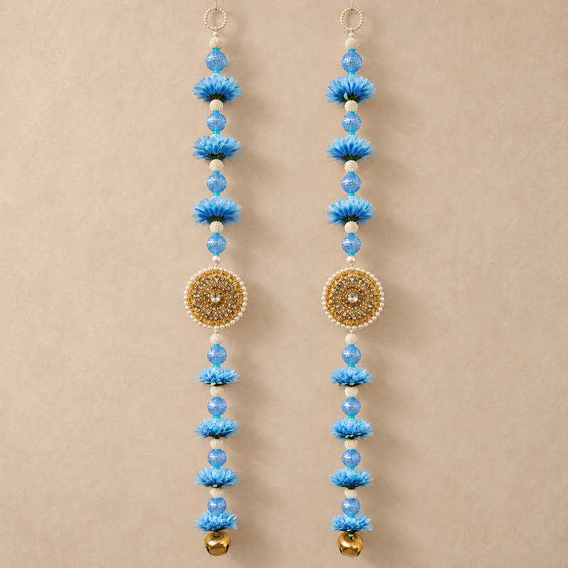 Blue Floral Mirror Pearl Hanging – Pair — main view