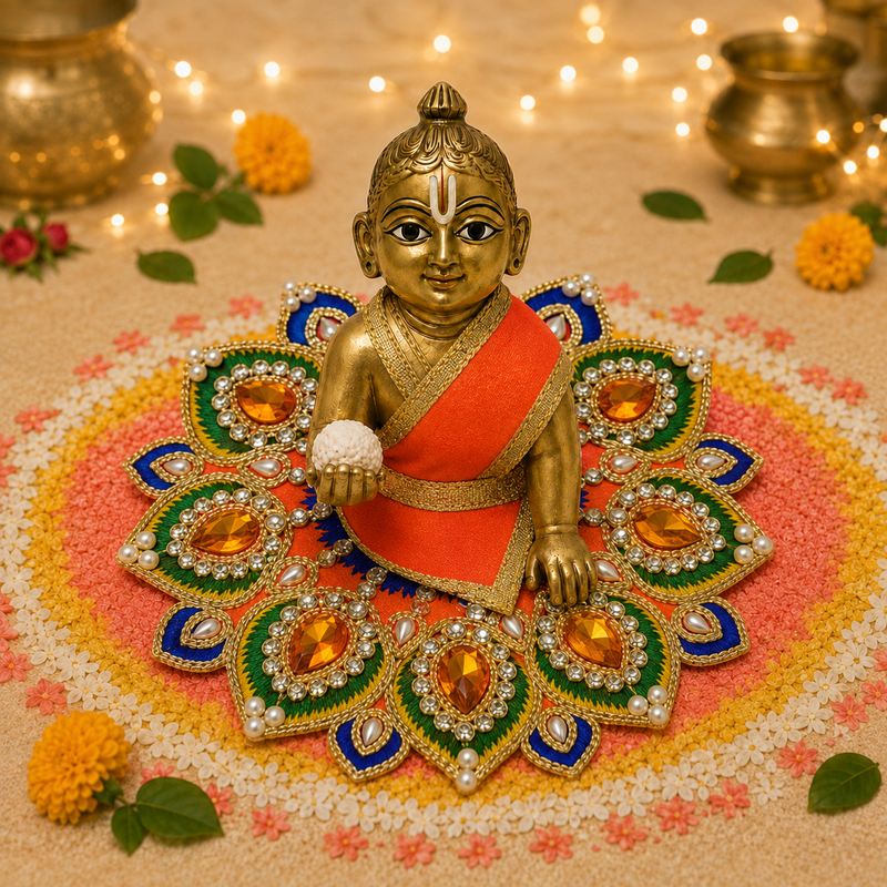 Kesari Emerald Peacock Crystal Laddu Gopal Poshak – Size 2 front view