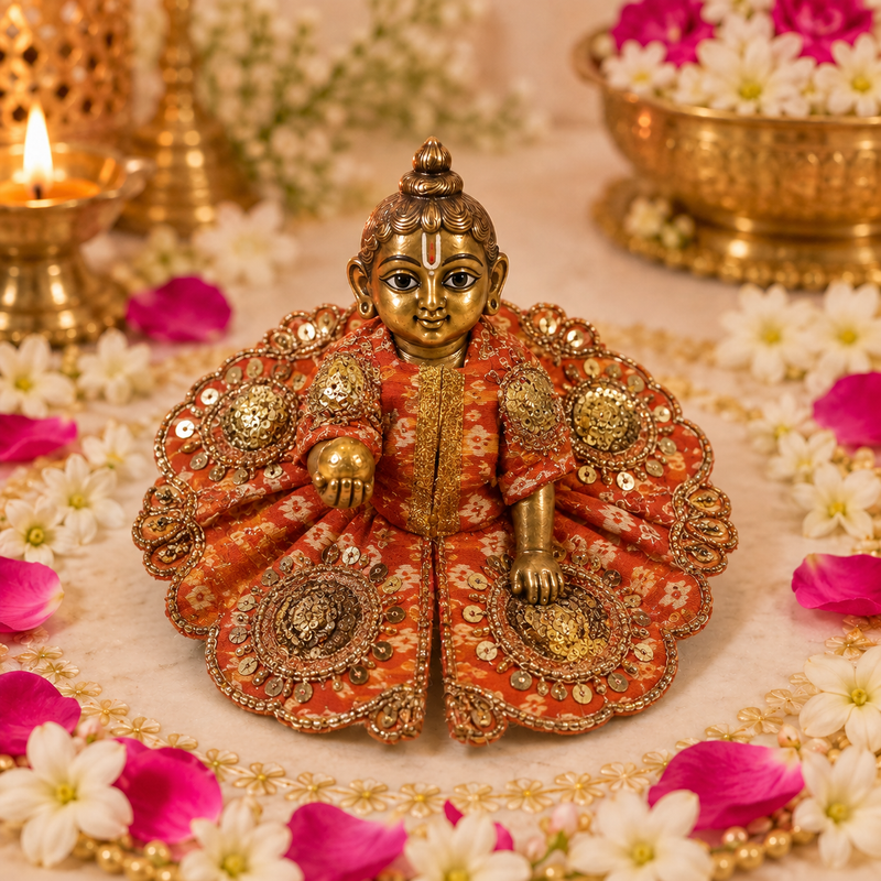 Kesari Gold Medallion Size 0 Laddu Gopal Poshak front view