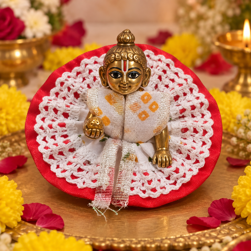 Coral Orange Crochet Halo Laddu Gopal Poshak – Size 0 front view