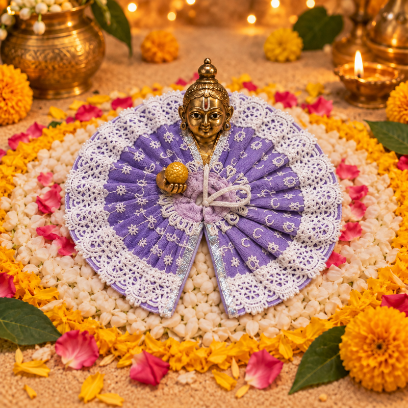 Lavender Silver Lace Laddu Gopal Poshak – Size 3 – Front View