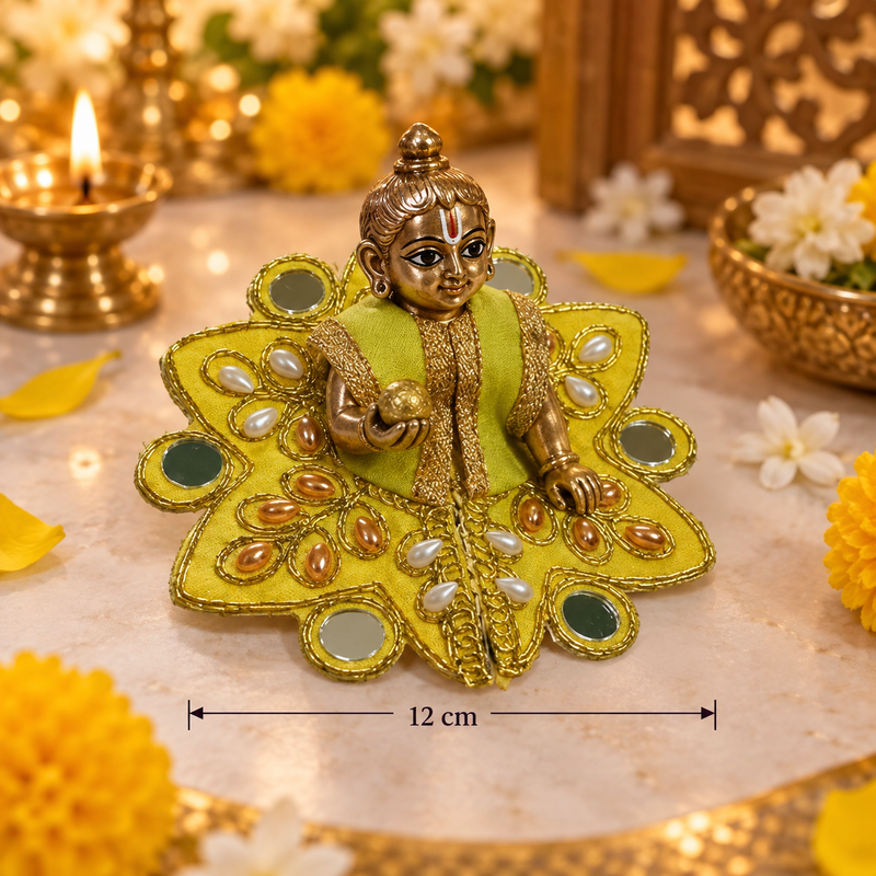 Mehendi Lotus Crystal Size 0 Laddu Gopal Poshak front view