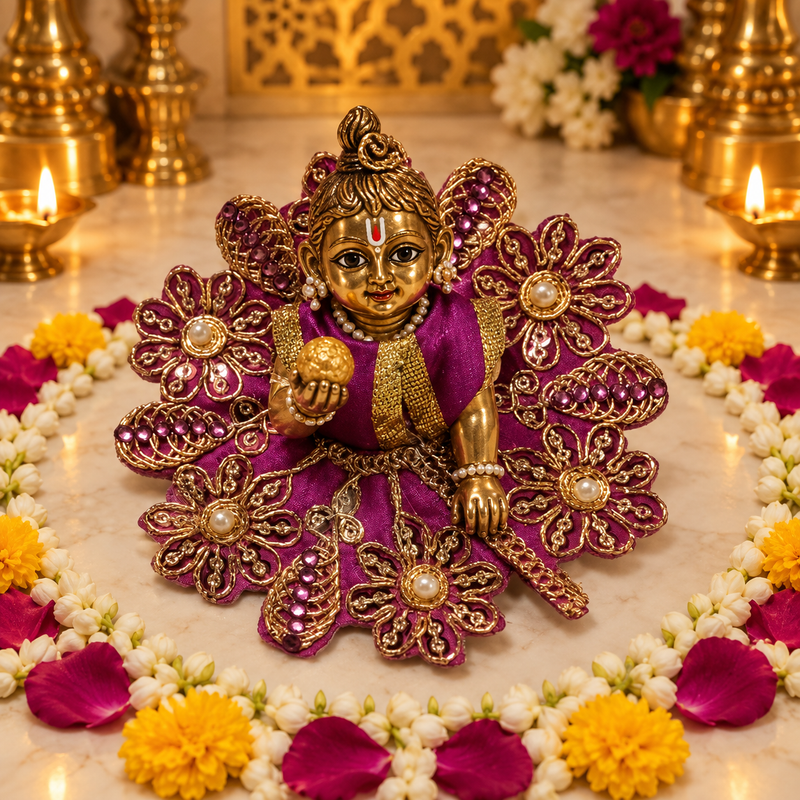 Jamuni Floral Vine Size 0 Laddu Gopal Poshak front view