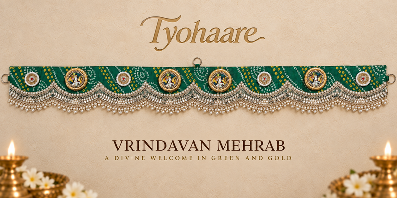 Vrindavan Mehrab green Bandhani toran – full front view