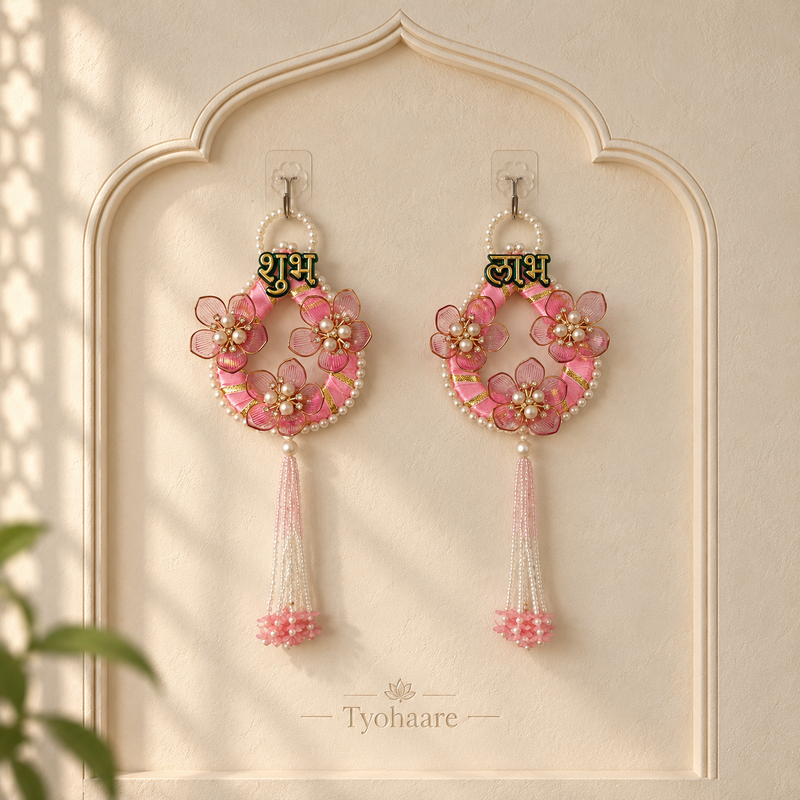 Folder 24 Pink Floral Shubh Labh Hanging - main view
