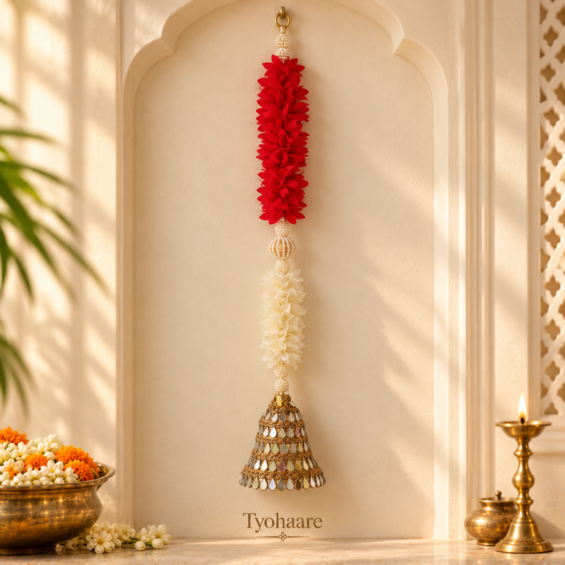 Folder 21 Red White Floral Mirror Bell Hanging - main view